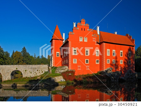 Fairy tale red castle on the lake 30450921