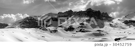 Black and white panorama of snowy mountains 30452759