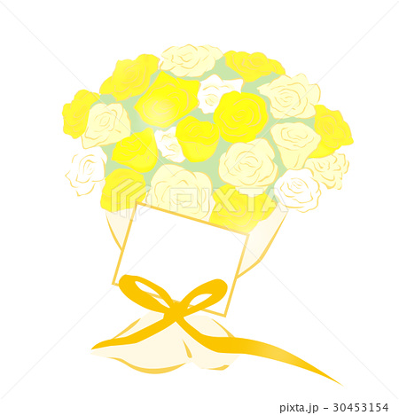 黄色の花束とメッセージカード バラの花束 のイラスト素材