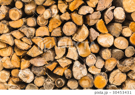 detail of pile of natural wooden logs texture 30453431