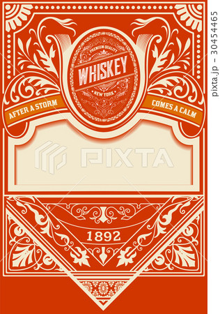 Red whiskey label with old frames 30454465