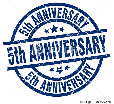5th anniversary blue round grunge stamp 30455276