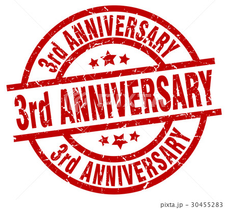 3rd anniversary round red grunge stamp 30455283