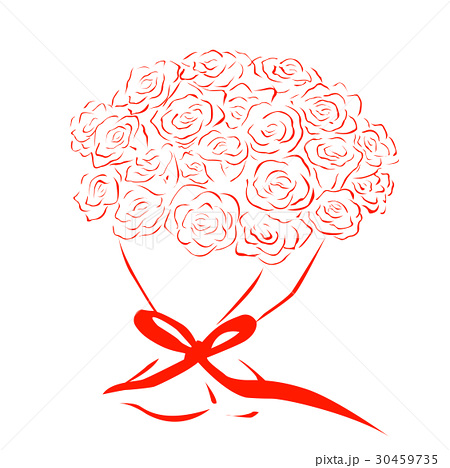 線で描いた赤色の花束 バラの花束 のイラスト素材 30459735 Pixta