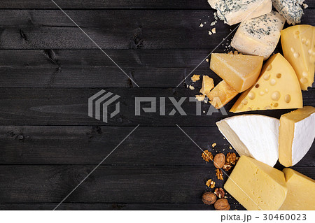 Various types of cheese. Top view. Copy space. 30460023