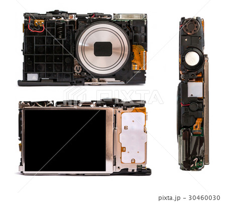 Disassembled digital camera from different angles.  30460030