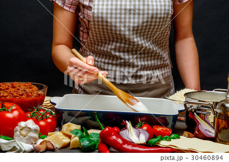 Preparation of homemade lasagna Preparation of homemade lasagna 30460894