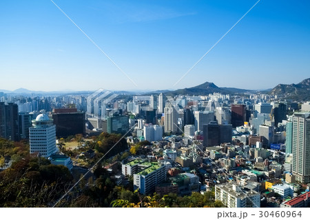 韓国 ソウル 南山 見晴台からの景色の写真素材