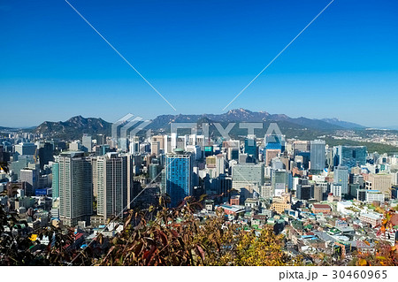 韓国 ソウル 南山からの景色の写真素材