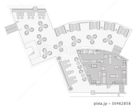 Standard cafe furniture symbols on floor plans 30462858