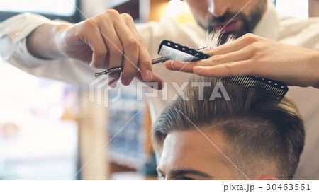 Young Man in Barbershop Hair Care Service Concept 30463561