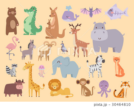 Cute zoo cartoon animals isolated funny wildlife 30464810