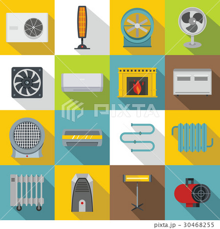 Heating cooling air icons set, flat style Heating cooling air icons set, flat style 30468255