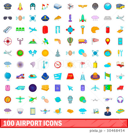 100 airport icons set, cartoon style 100 airport icons set, cartoon style 30468454