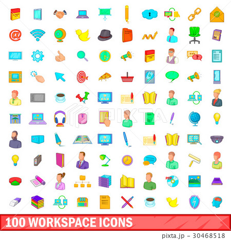 100 workspace icons set, cartoon style 100 workspace icons set, cartoon style 30468518