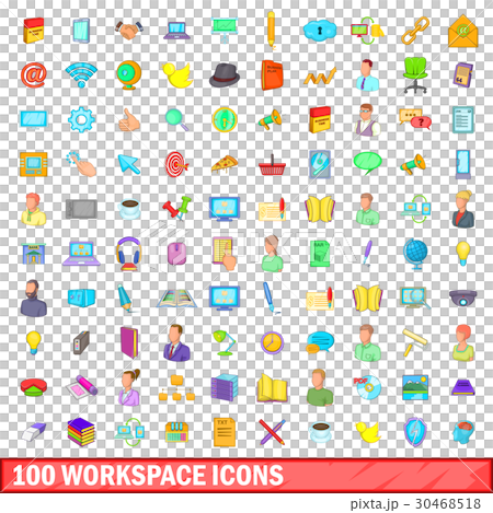 100 workspace icons set, cartoon style 100 workspace icons set, cartoon style 30468518