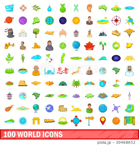 100 world icons set, cartoon style 100 world icons set, cartoon style 30468652