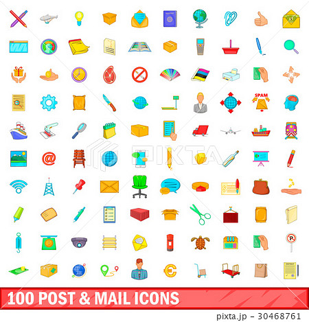 100 post and mail icons set, cartoon style 100 post and mail icons set, cartoon style 30468761