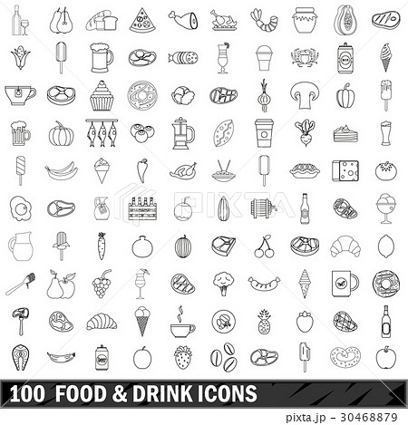 100 food and drink icons set, outline style 30468879