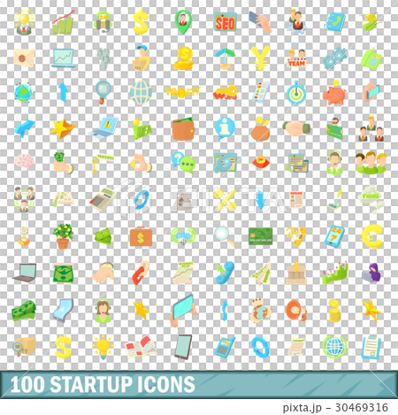 100 startup icons set, cartoon style 100 startup icons set, cartoon style 30469316