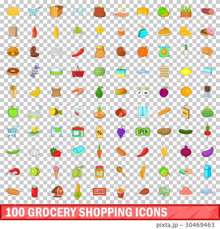 100 grocery shopping icons set, cartoon style 30469463
