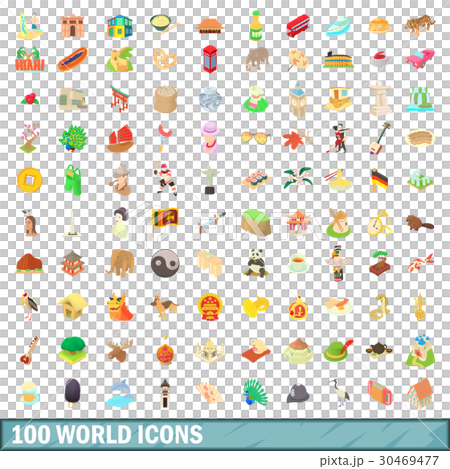 100 world icons set, cartoon style 30469477