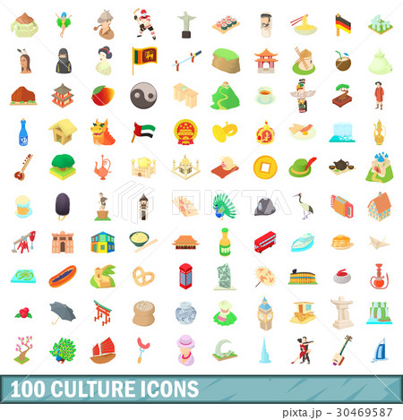 100 culture icons set, cartoon style 100 culture icons set, cartoon style 30469587
