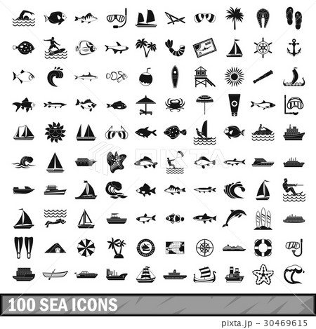 100 sea icons set in simple style 30469615