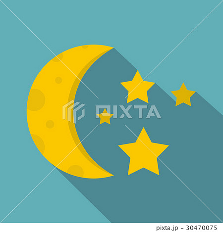 Night sky with stars and moon icon, flat style 30470075