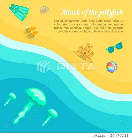 Sea rest concept beach jellyfish, cartoon style 30470211