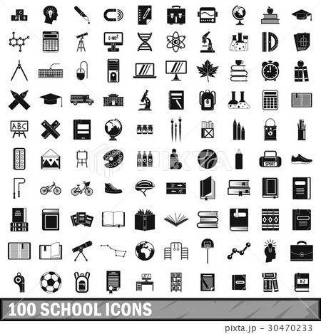 100 school icons set in simple style 30470233