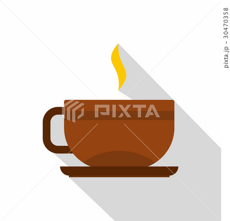 Brown tea cup and saucer icon, flat style Brown tea cup and saucer icon, flat style 30470358