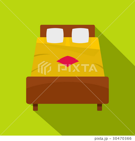 Bed with yellow blanket icon, flat style 30470366