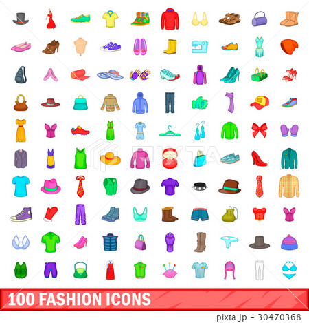 100 fashion icons set, cartoon style 30470368