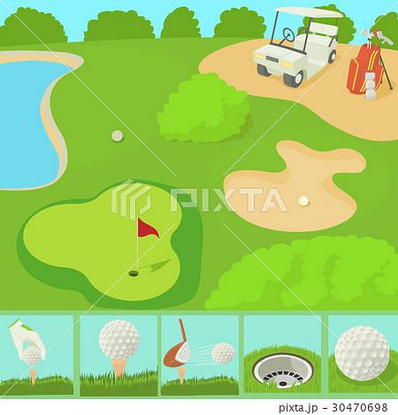 Golf field concept, cartoon style Golf field concept, cartoon style 30470698