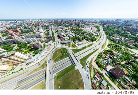 Aerial city view with crossroads and roads, houses Aerial city view with crossroads and roads, houses 30470798