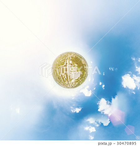 Aerial city view with crossroads and roads, houses 30470895