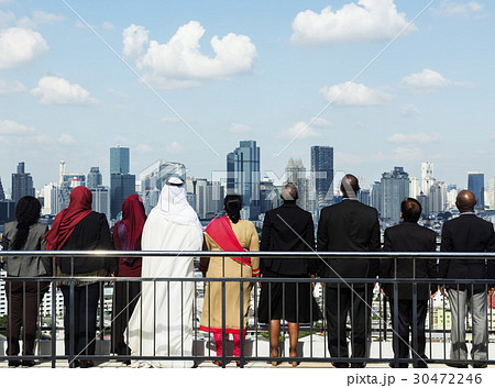 Diverse Business People Stand Look Sky 30472246