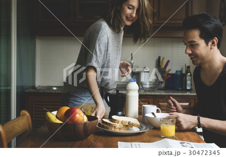 Coouple Eating Morning Breakfast Togetherness Coouple Eating Morning Breakfast Togetherness 30472345