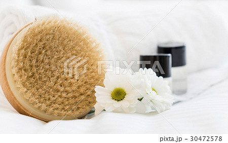 spa and beauty threatment products with white towel 30472578