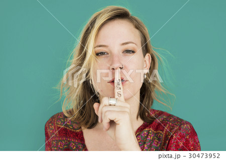 Caucasian Lady Hand Gesture Shut Up Caucasian Lady Hand Gesture Shut Up 30473952