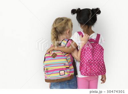Little Girl Children Rear View Friendship Togetherness Little Girl Children Rear View Friendship Togetherness 30474301