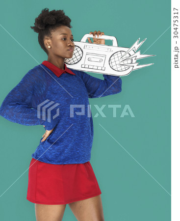 African Female holding Illutration Radio 30475317