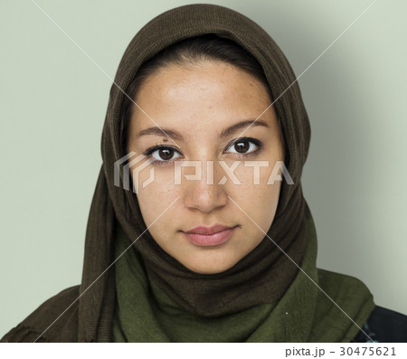 Arabian Woman Face Covered with Hijab Studio Portrait Arabian Woman Face Covered with Hijab Studio Portrait 30475621