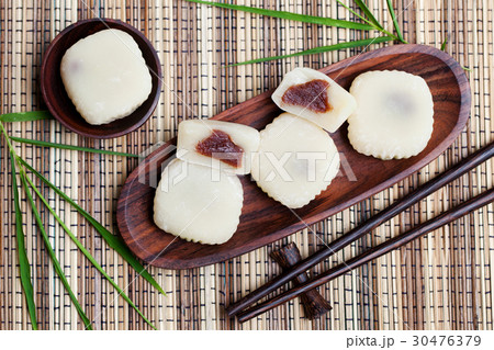 Mochi cake with red beans. Top view. Mochi cake with red beans. Top view. 30476379