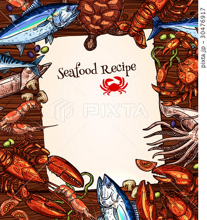 Vector seafood recipe blank design of fishes catch Vector seafood recipe blank design of fishes catch 30476917