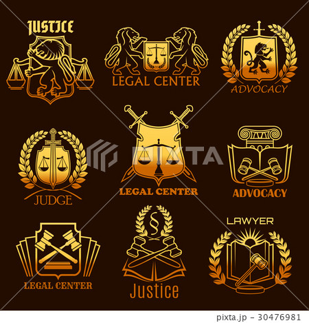Advocacy lawyer vector gold icons of legal justice Advocacy lawyer vector gold icons of legal justice 30476981