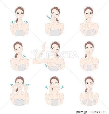 リンパ腺のマッサージをする女性 美容のイラスト素材 リンパ腺のマッサージをする女性 美容のイラスト素材