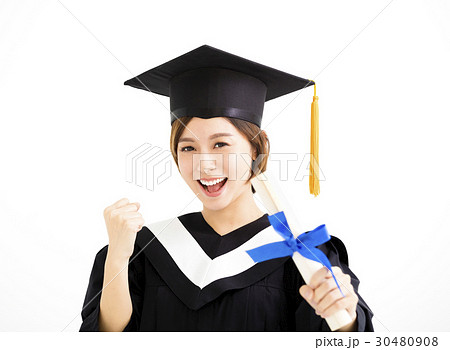 beautiful young asian graduate holding diploma beautiful young asian graduate holding diploma 30480908