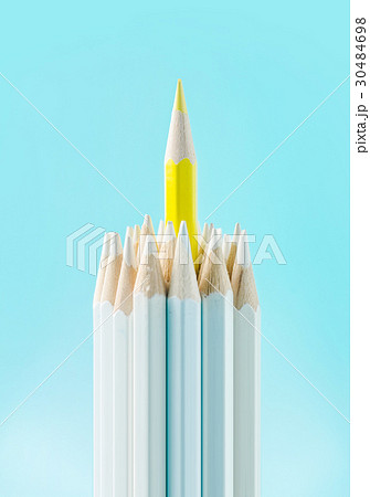 Top view of color pencil on blue paper Top view of color pencil on blue paper 30484698